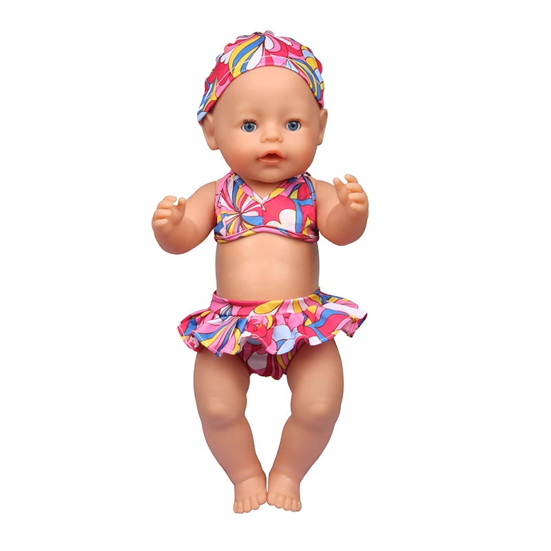 43 Cm Baby New born Doll Clothes Swimsuit Flowers, Rainbow, Animal Swinsuit Accessories For 18 Inch American& OG Girl Dolls Toy