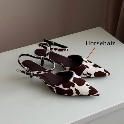 FEDONAS Ins Women Horsehair Cow pattern Kitten High Heels Party Wedding Shoes Woman Sexy Pointed Toe Slingback Pumps Sandals