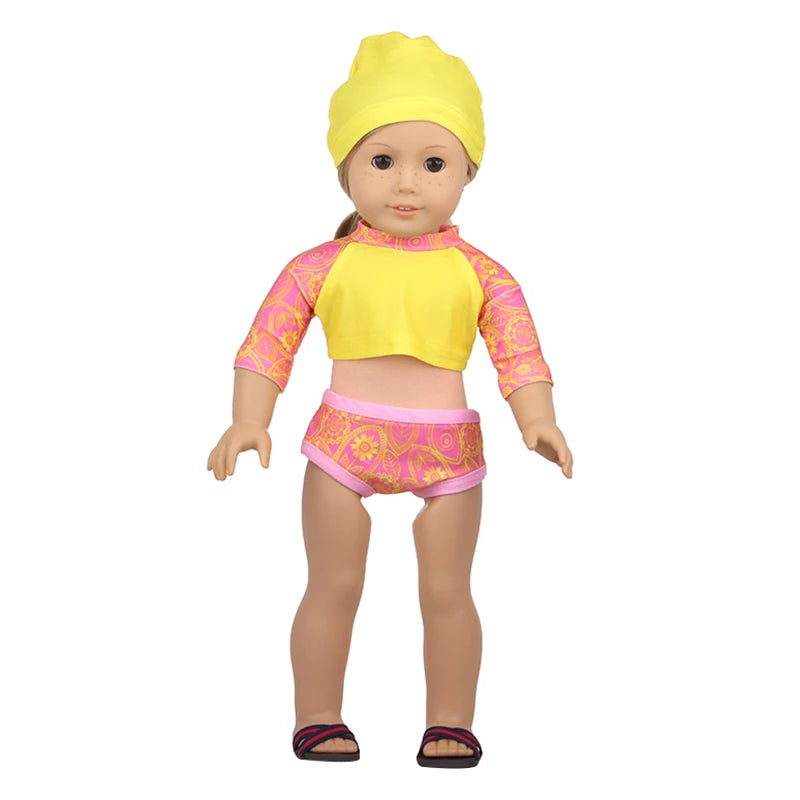 43 Cm Baby New born Doll Clothes Swimsuit Flowers, Rainbow, Animal Swinsuit Accessories For 18 Inch American& OG Girl Dolls Toy