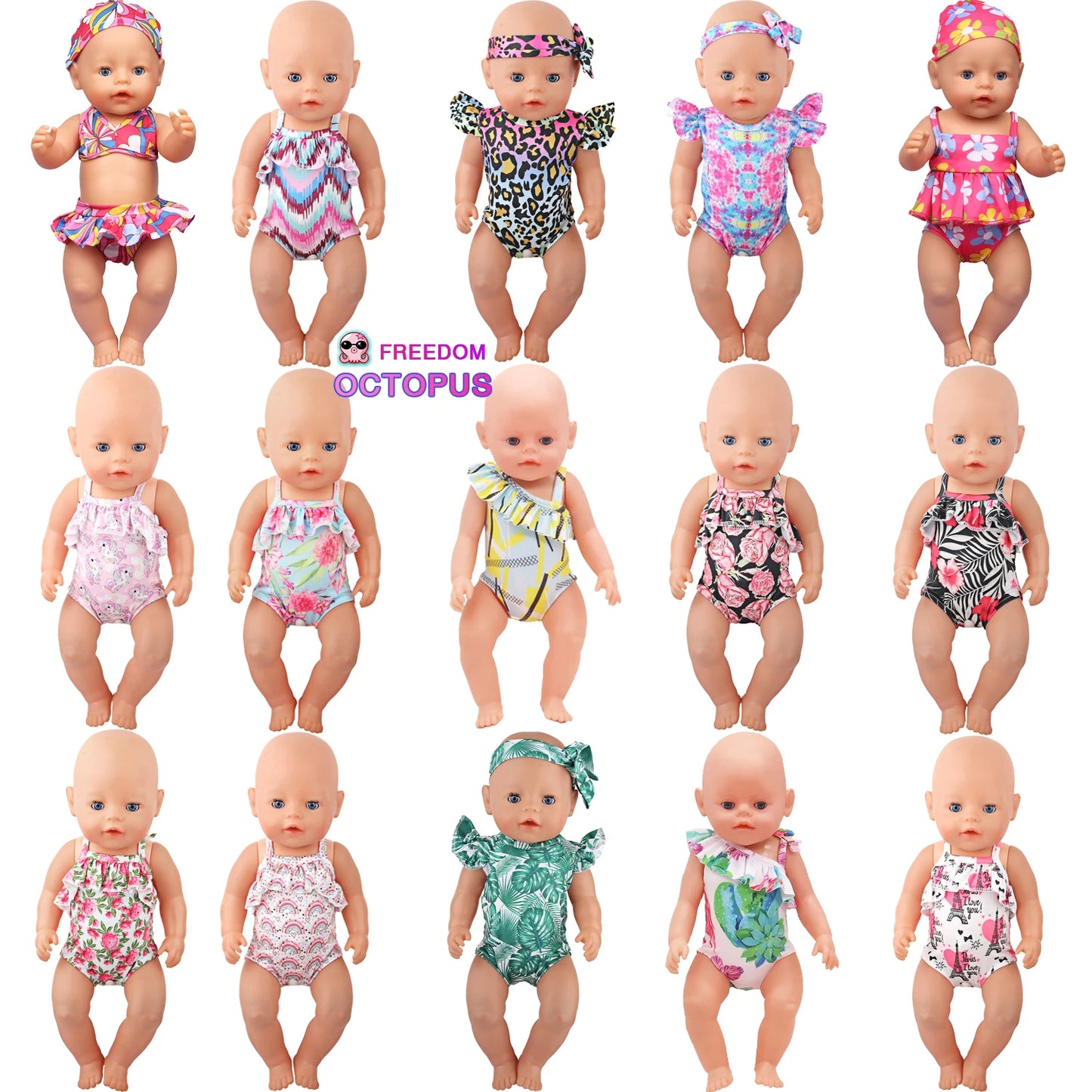 43 Cm Baby New born Doll Clothes Swimsuit Flowers, Rainbow, Animal Swinsuit Accessories For 18 Inch American& OG Girl Dolls Toy