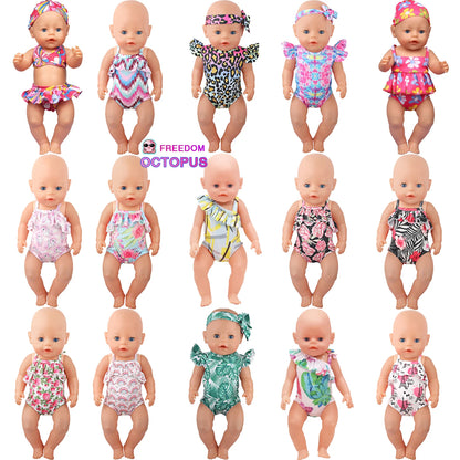 43 Cm Baby New born Doll Clothes Swimsuit Flowers, Rainbow, Animal Swinsuit Accessories For 18 Inch American& OG Girl Dolls Toy