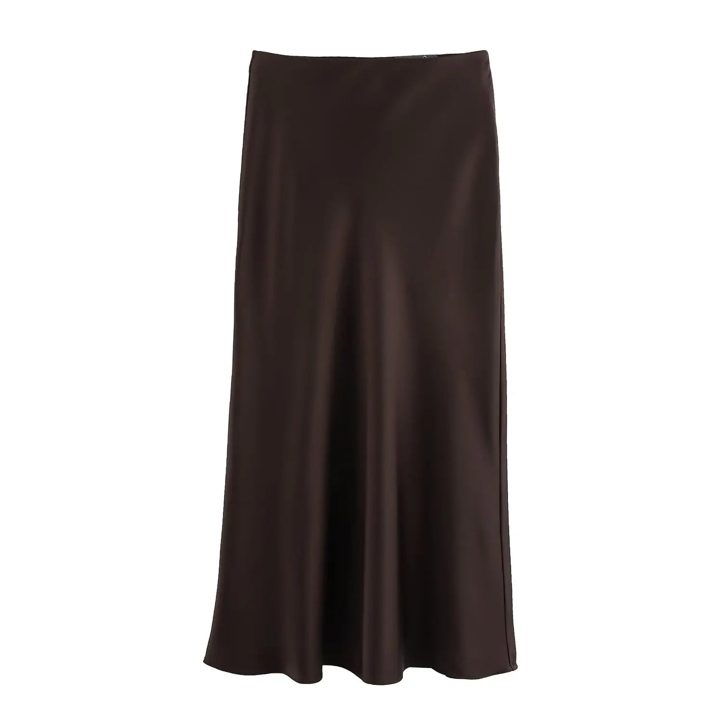 KONDALA Vintage Satin Solid Long Skirts Women High Waist Elastic Silky Skirts Fashion 2025 Spring Elegant Straight Skirts