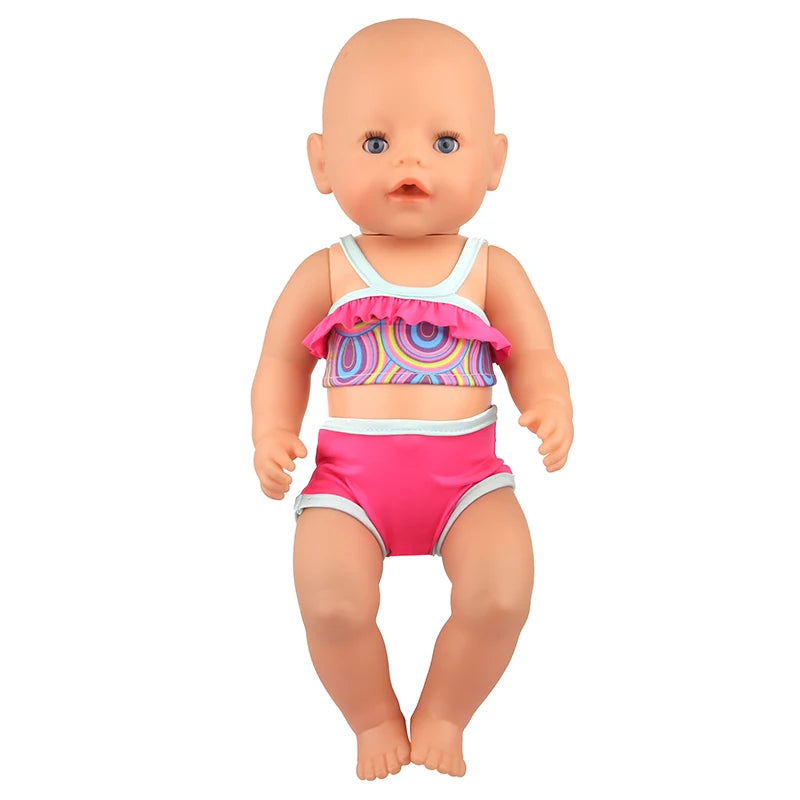 43 Cm Baby New born Doll Clothes Swimsuit Flowers, Rainbow, Animal Swinsuit Accessories For 18 Inch American& OG Girl Dolls Toy