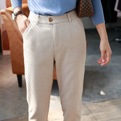 Woolen Pants Women's Harem Pencil Pants 2026 Autumn Winter High Waisted Casual Suit Pants Office Lady Women Trousers
