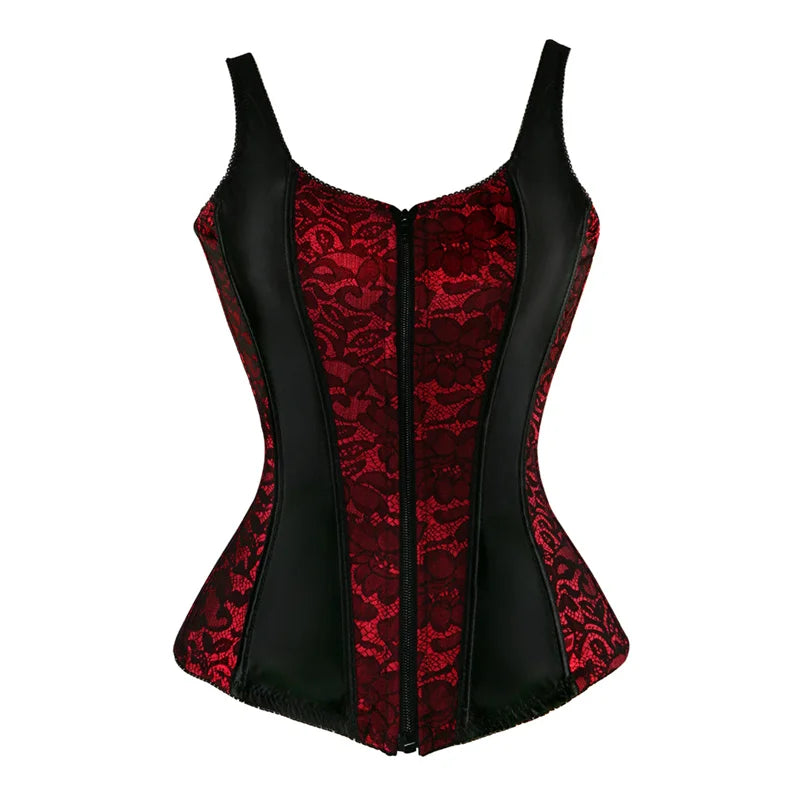 Overbust Corset Top with Straps Jacquard Corset Bustier Zipper Plus Size for Women Corset Dress with Skirt Black Red purple