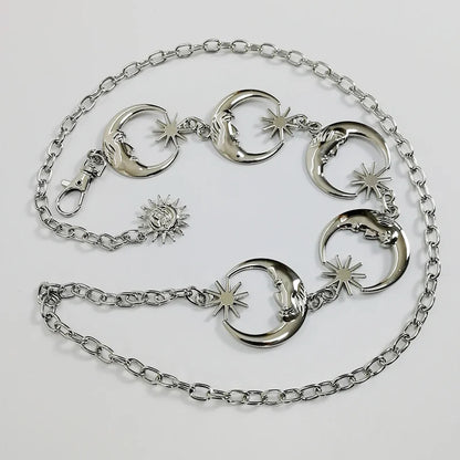 Gold Chain Belt Female Waist Moon Sun Metal Belts For Women Punk Dress Waistband Gothic Jeans Accessory Long Ketting Riem