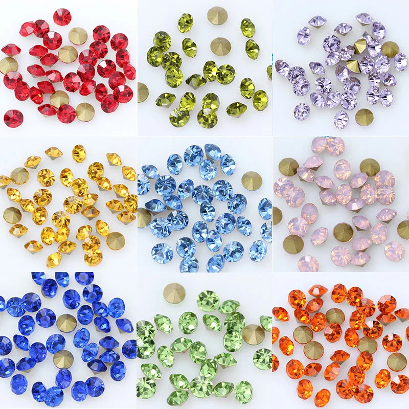 1440P SS2/3/4/5/6/8 Round Facet Cone Cz Crystal 36Color Pointed Back Diamond For 3D Nail Arts Wedding Dress Repair Jewelry Beads