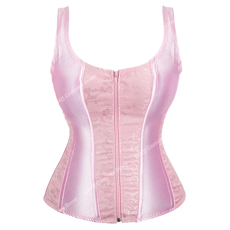 Overbust Corset Top with Straps Jacquard Corset Bustier Zipper Plus Size for Women Corset Dress with Skirt Black Red purple