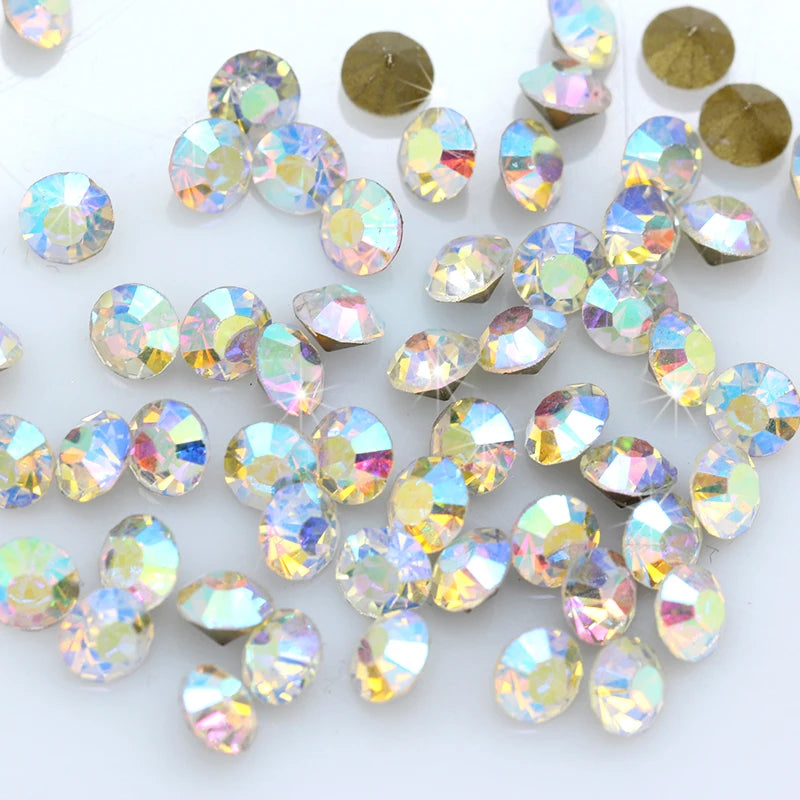 1440P SS2/3/4/5/6/8 Round Facet Cone Cz Crystal 36Color Pointed Back Diamond For 3D Nail Arts Wedding Dress Repair Jewelry Beads