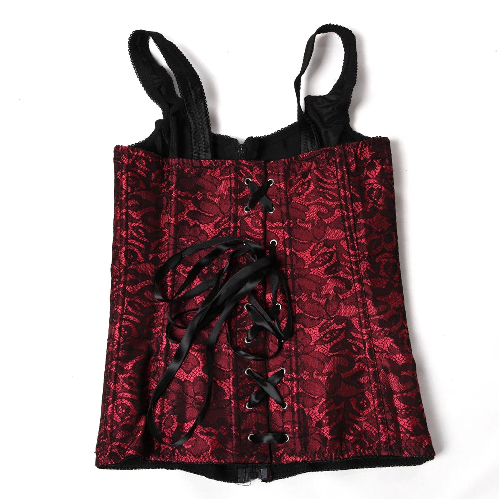 Overbust Corset Top with Straps Jacquard Corset Bustier Zipper Plus Size for Women Corset Dress with Skirt Black Red purple