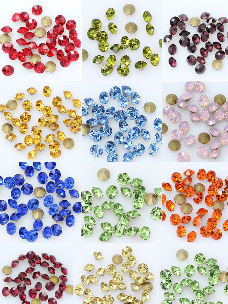 1440P SS2/3/4/5/6/8 Round Facet Cone Cz Crystal 36Color Pointed Back Diamond For 3D Nail Arts Wedding Dress Repair Jewelry Beads