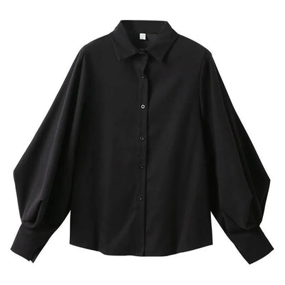 Korean Style 2022 Shirts Women Lantern Sleeve Loose Turn-down Collar Simple Solid Feminino Blouses Autumn All-match Fashion