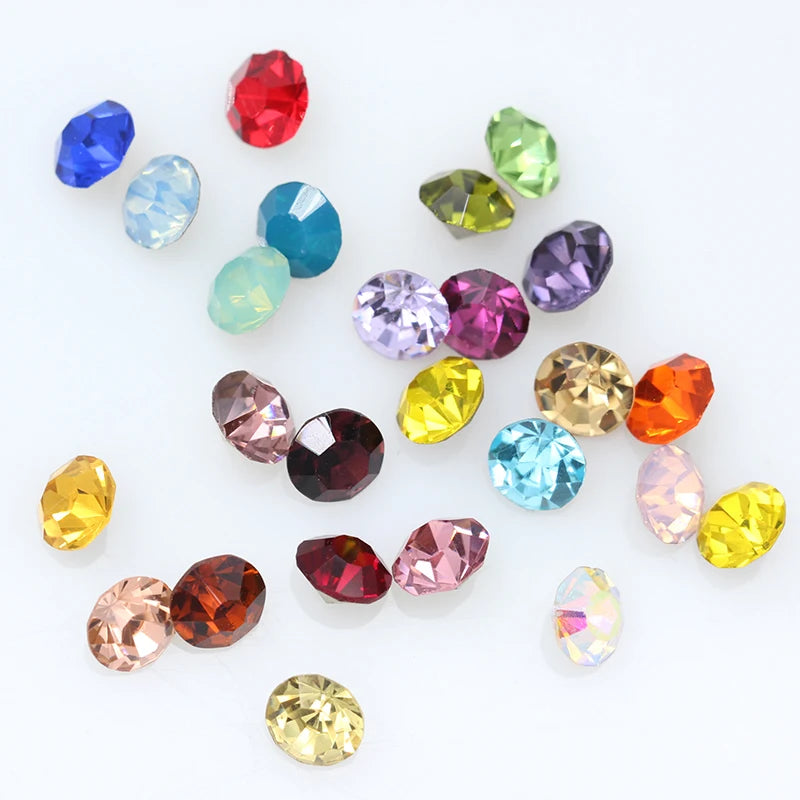 1440P SS2/3/4/5/6/8 Round Facet Cone Cz Crystal 36Color Pointed Back Diamond For 3D Nail Arts Wedding Dress Repair Jewelry Beads