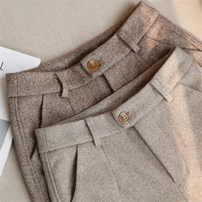 Woolen Pants Women's Harem Pencil Pants 2026 Autumn Winter High Waisted Casual Suit Pants Office Lady Women Trousers