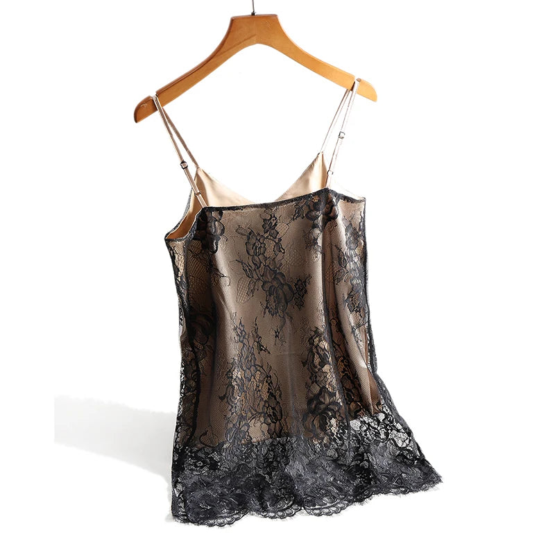 Sexy Lace Spaghetti Strap Top Women Halter V Neck Basic Cami Sleeveless Satin Silk Tank Tops Summer Camisole Plus Size