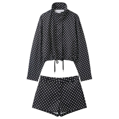 HH Woman Autumn Long Sleeves Turtleneck Zipper With Pockets Drawstring Casual Coats Women Fashion Polka Dot Printed Jacket
