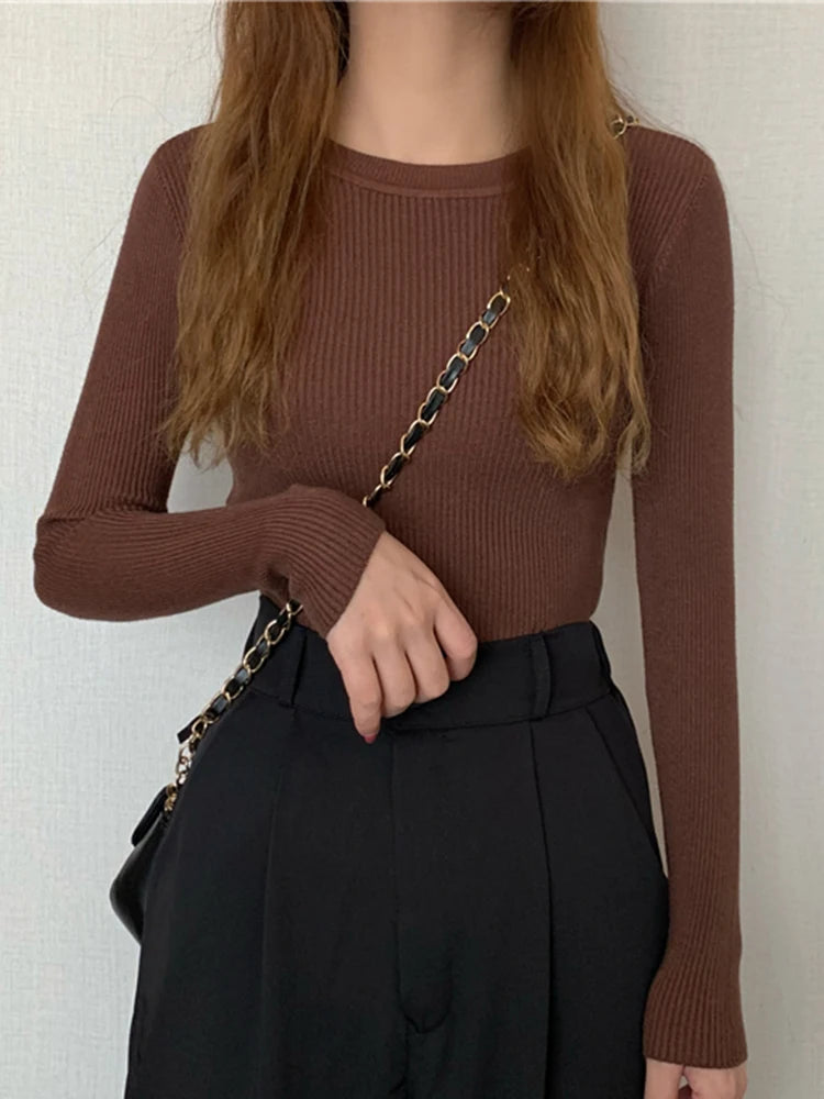 2026 New Women Sweater Autumn Winter Long Sleeve Pullover Basic Top Fashion O-neck Elastic Female Winter Solid Knitted Jumper