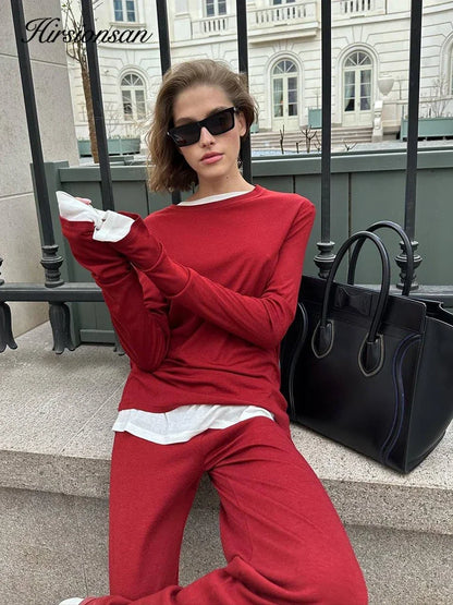 Hirsionsan Modal Soft Loose Sets Women 2026 Casual Two Pieces Long Sleeve T Shirts and High Waist Dresses Outfits Tracksuit