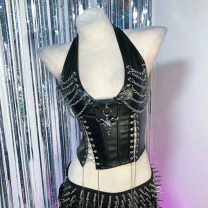 Goth Top Y2K Clothes Women's Tanks Emo Clothing Gothic Boho Tops with Spikes Punk Rock Teens Festival Spiked Bra Grunge T shirt