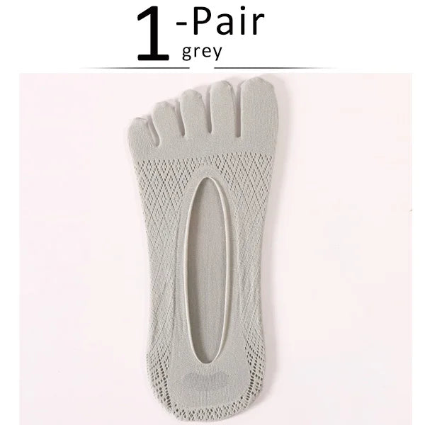 1/5 Pairs Summer Invisible No Show Five Finger Socks Mens Thin Velvet Non-Slip Mesh Breathable Elastic Solid Silk Socks Toes