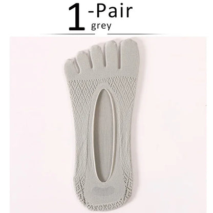 1/5 Pairs Summer Invisible No Show Five Finger Socks Mens Thin Velvet Non-Slip Mesh Breathable Elastic Solid Silk Socks Toes