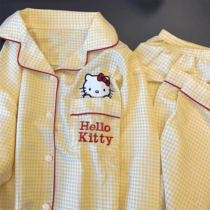 New Anime Sanrio Short Pajamas Hello Kitty Kuromi Kawaii Cartoon Loose Sleepwear Pajamas Sets Short Clothes Girl Birthday Gifts