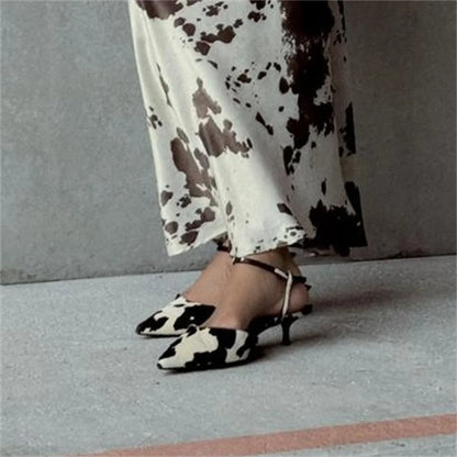 FEDONAS Ins Women Horsehair Cow pattern Kitten High Heels Party Wedding Shoes Woman Sexy Pointed Toe Slingback Pumps Sandals