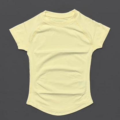 HISTELLO Sports Short Sleeve Top Women Gym Yoga Top Workout Clothes Sports T Shirt Fitness Activewear Running Tight Tops