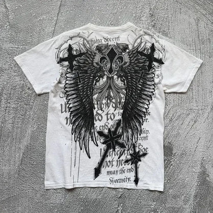 Classic Y2K Gothic Style T-shirt Print Oversized T Shirt High Street Shirts Gothic Round Neck Cotton Tops New Mens Women T Shirt