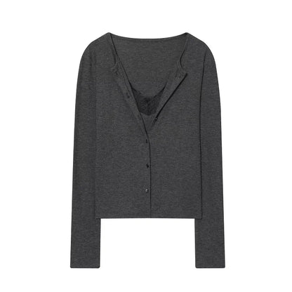 MUJER Lace Cropped Cardigan Women Button up Knit Tops Woman Vintage Knitwears Long Sleeve Knitted Cardigans Sweaters for Women