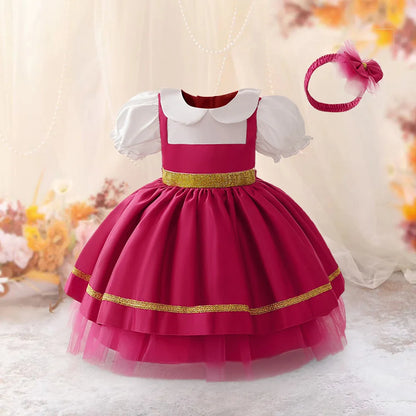 Ma Sha and Bear Toddler Girl Party Lolita Maid Dresses 2pcs Infant 1st Birthday Princess Dress Wedding Bridesmaids Kids Clothing