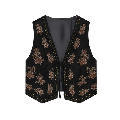 ZERAINS Autumn new women's clothing European and American style bead embroidery suede texture effect vest