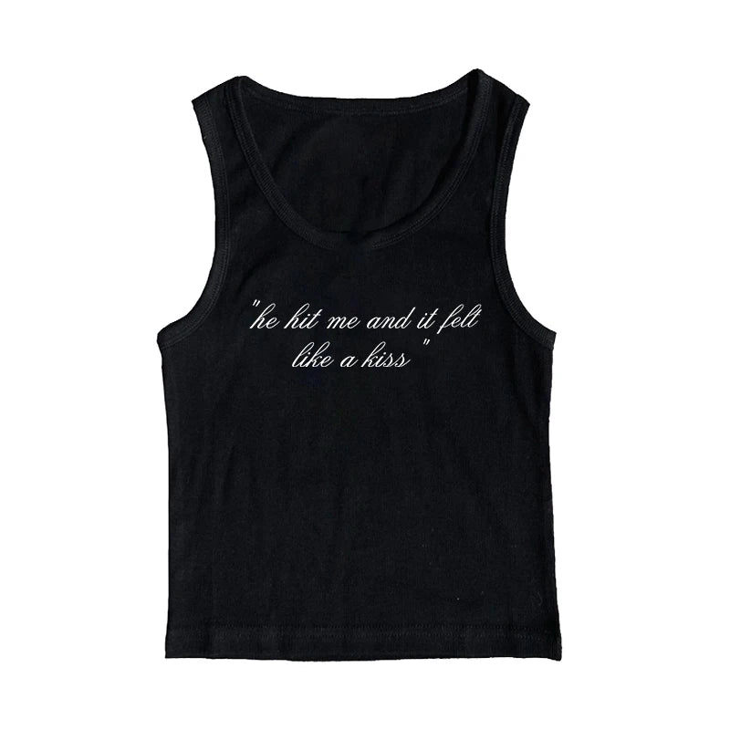 Punk Grunge Camisole Tops Streetwear Women's Sleeveless Corset Letter Print Cute Crop Tops Y2k Clothes Gothic Fairycore Tank Top
