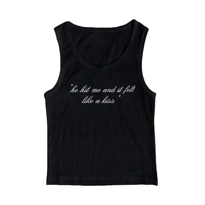 Punk Grunge Camisole Tops Streetwear Women's Sleeveless Corset Letter Print Cute Crop Tops Y2k Clothes Gothic Fairycore Tank Top