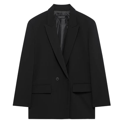 HXAO Blazer Women Double Breasted Pocket Women's Jacket 2025 Long Sleeve Casual Blazers Woman Chic Office Wear Ladies Coat
