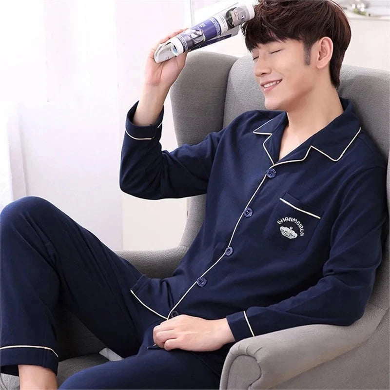 Spring Men's Fall and Winter Long-Sleeved Long Pants Middle-Aged Thin Section of Pajamas Sleepwear Homewear Suit Loungewear