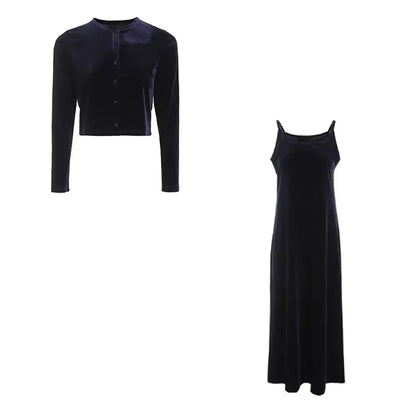 2024 Autumn Women Solid Color New Sleeveless Dress Single-breasted Long-sleeved Cardigan And Long Robes Female Casual Clothes