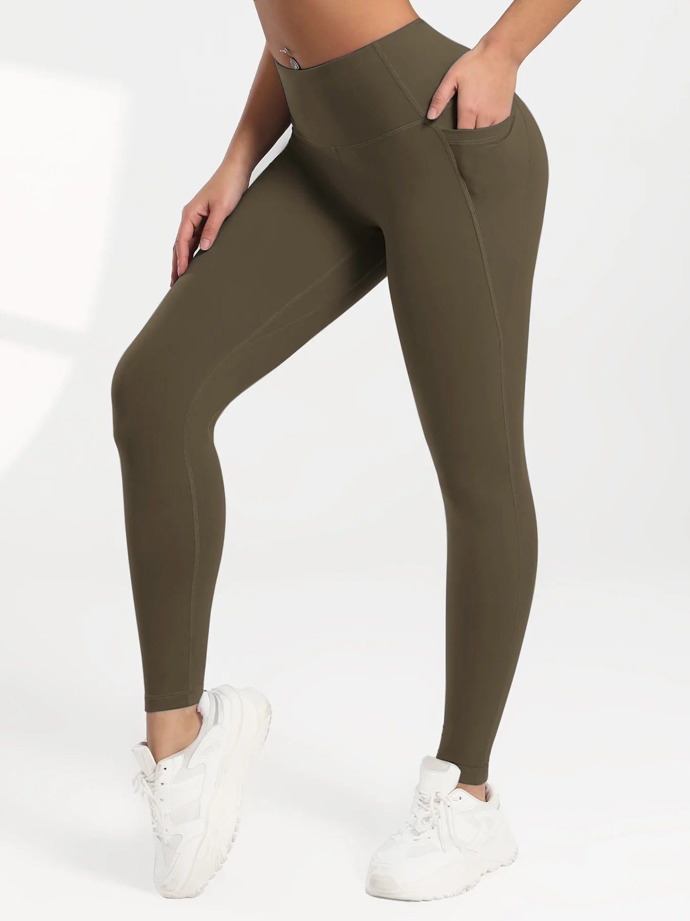 2025 Pockets Gym Yoga Women's Leggings Pure Color Casual Outdoors Workout High Waist Skinny Leggings Of Women Running Pants