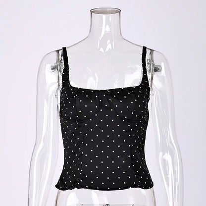 Linad Sexy Backless Polka Dot Tank Top Elegant Satin Spaghetti Strap Lace Camis Street Chic Sleeveless Vest Female 2025 Summer