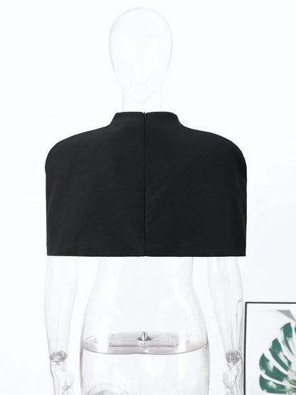 Cropped Women Blazer Zipper Sleeveless Stand Collar Solid Elegant Female Shrugs Top Fashion Casual Party Clothing New 2026