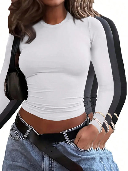 Women's Navy Blue Fitted Short Sleeve Round Neck Casual T-Shirt