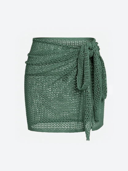 Women's Knitted Short Skirt with Hollow Straps and Slit, Sexy Beach Coverup Shirt for Summer