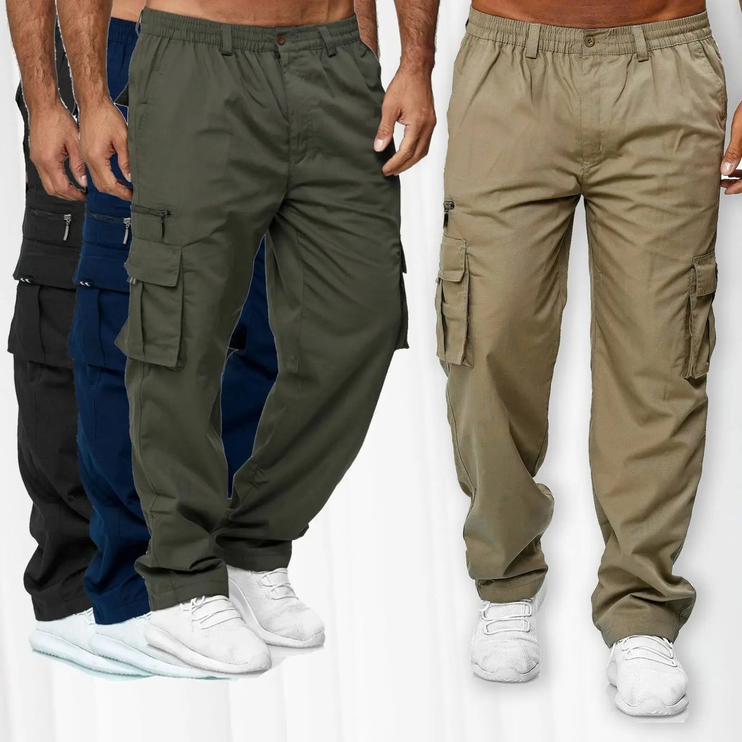 Multi-Flap Pocket Korean Men's Straight Pants, Loose Casual Outdoor Pants, Hiking And Fishing Men's Work Pants