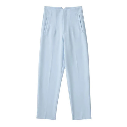 Willshela Women Fashion Straight Pants High Waist Front Zipper Trousers Vintage Full Length Female Chic Lady