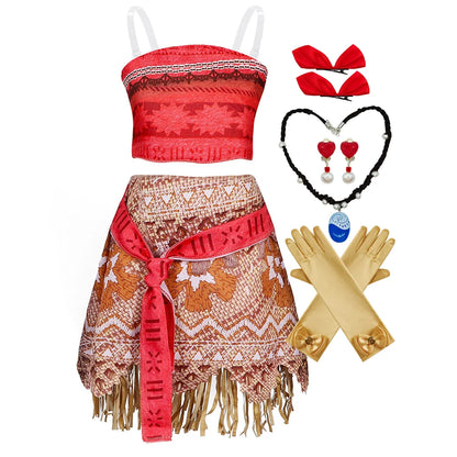 Girl Moana Vaiana Costume Children Princess Dress Summer Beach 2PCS Set Cosplay Clothing Christmas Carnival Halloween 2-12T