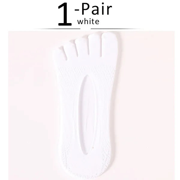 1/5 Pairs Summer Invisible No Show Five Finger Socks Mens Thin Velvet Non-Slip Mesh Breathable Elastic Solid Silk Socks Toes