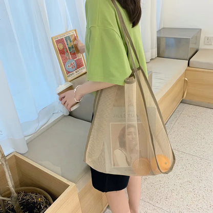 Fashion Mesh Hollow Out Handbag Design Beach Travel Package For Women Shoulder Bag Large Capacity Female Summer Shopping Totes