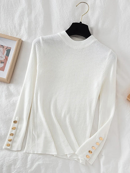2026 women thick sweater pullovers khaki casual autumn winter button o-neck chic sweater female slim knit top soft jumper tops