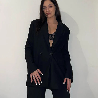 HXAO Blazer Women Double Breasted Pocket Women's Jacket 2025 Long Sleeve Casual Blazers Woman Chic Office Wear Ladies Coat