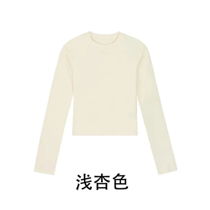 Cotton O Neck Long Sleeve Shirt Women Sexy Cropped Tops 2026 Autumn Black Casual Skinny Slim Basic Woman T Shirts White Clothing